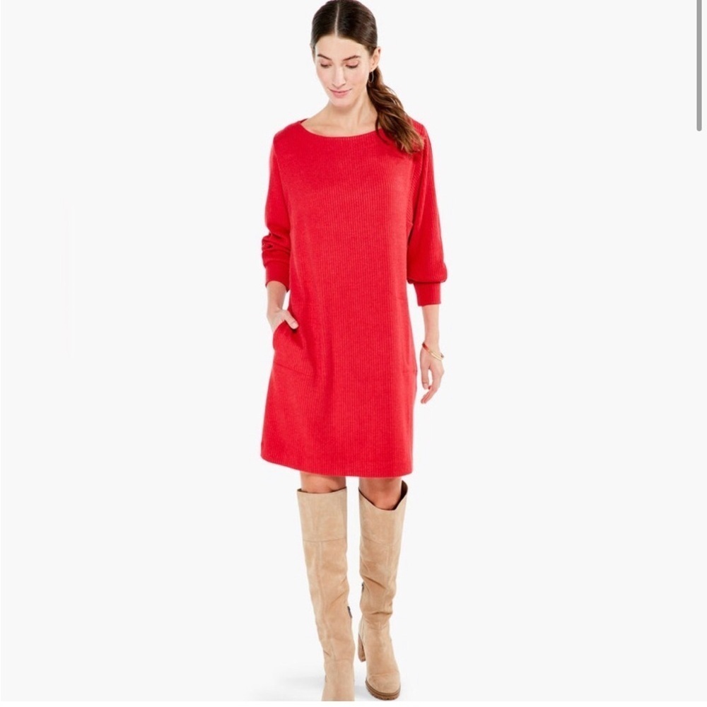 Nic+zoe Women's Cozy Rib Shift Dress Red Knee Length Sweater Dress XL
